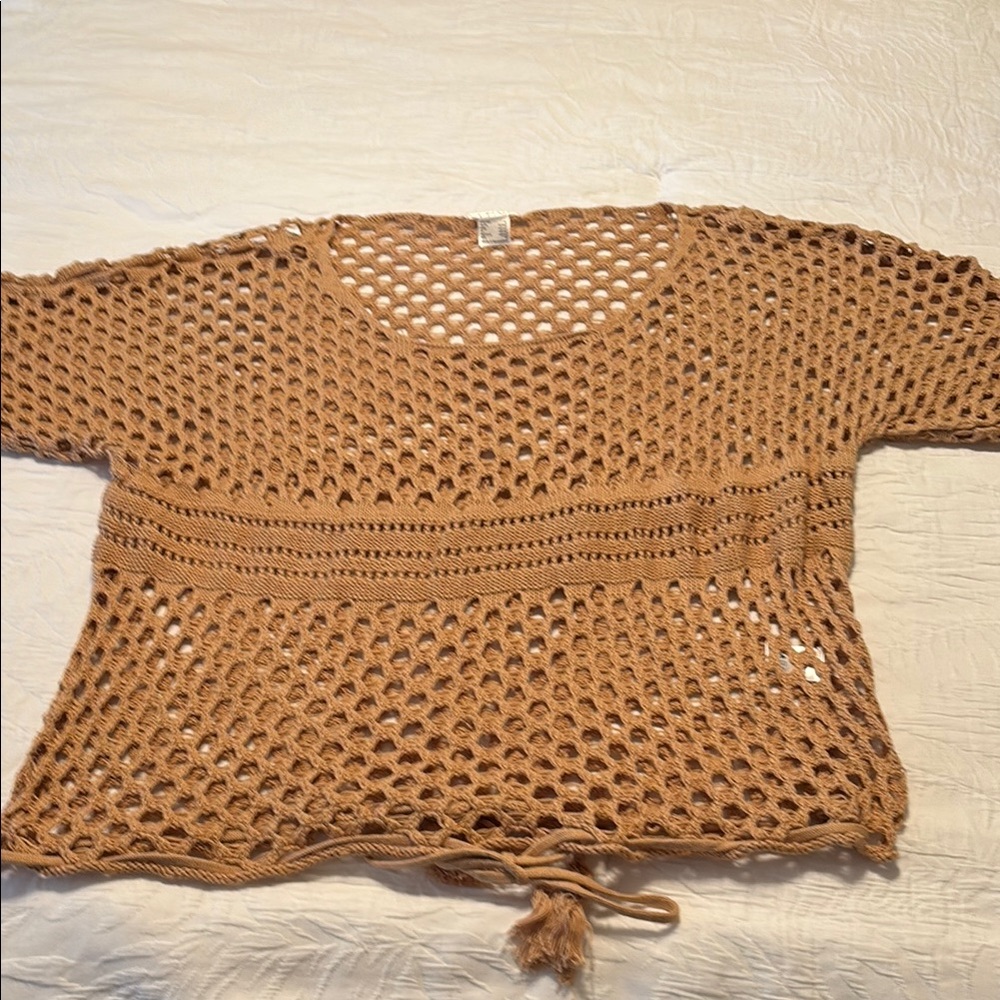 VENUS Tan Crochet Blouse
